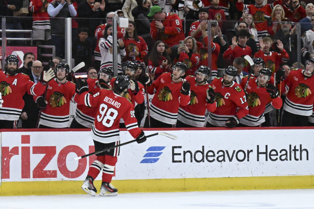 Connor Bedard Chicago Blackhawks Bench